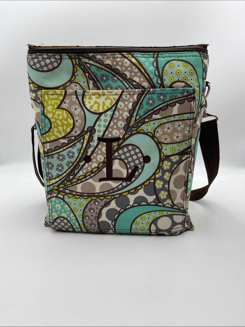Thirty-one Paisley Cooler Bag in Teal, Brown & Lime Monogrammed w/L